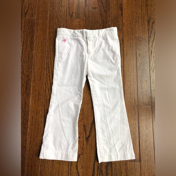Lilly Pulitzer Girls 4 White Khaki Flare Leg 100% Cotton Pants - EUC! - Picture 1 of 12